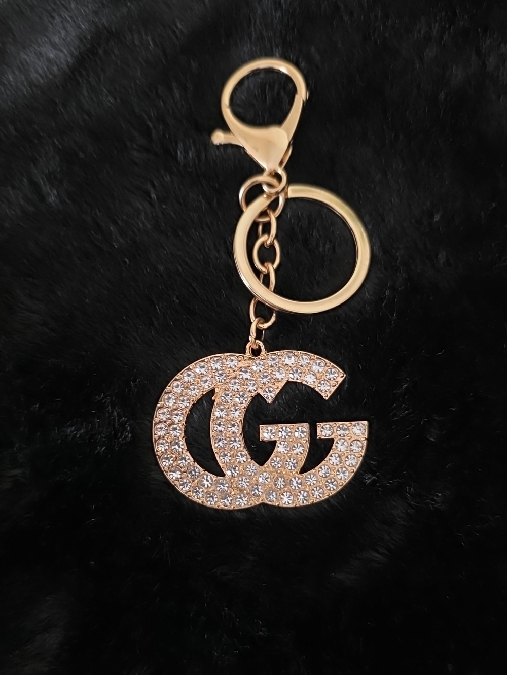 Gold Crystal GG Logo Keychain Charm
